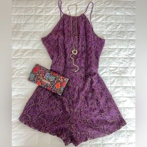 Purple Lace Halter Romper